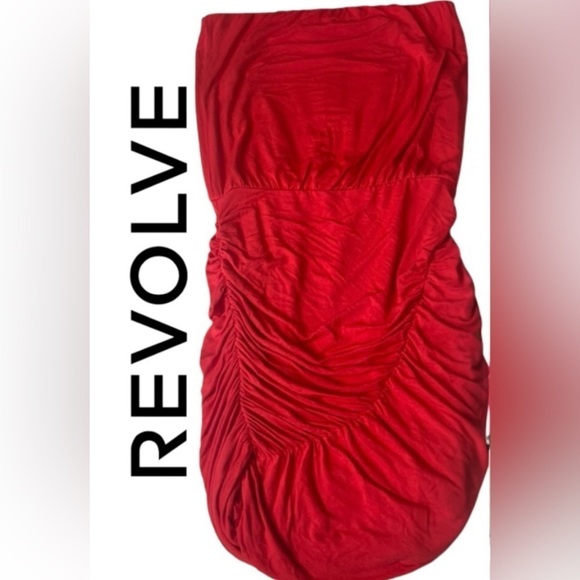 NEW Krisa X Revolve Tube Strapless Draped Mini Dress Size XS in Cherry Red - Picture 2 of 15
